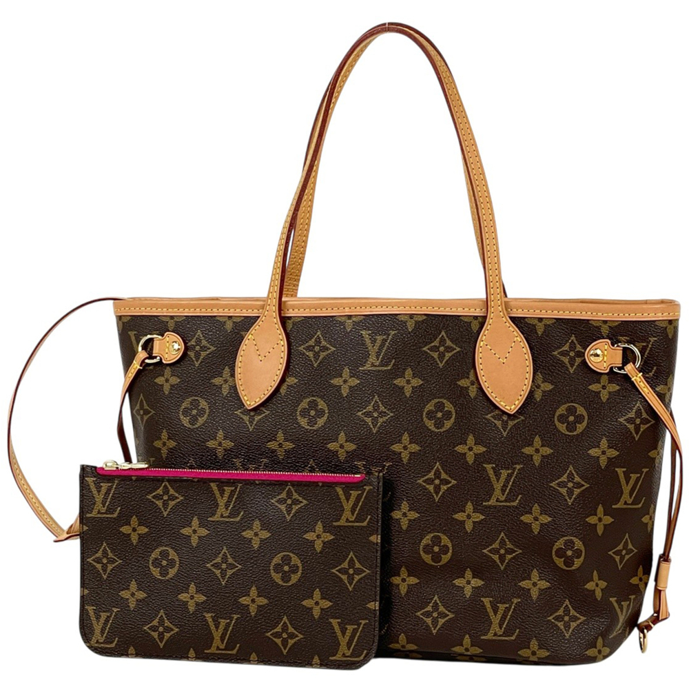Louis Vuitton Neverfull PM Handbag Tote Bag Monogram Brown Pivoine (Pink) M41...